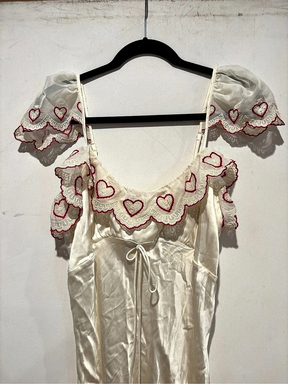$389 NWT For Love & Lemons Amor Midi Slip Dress in Cream & Red Sz Large - Picture 5 of 15